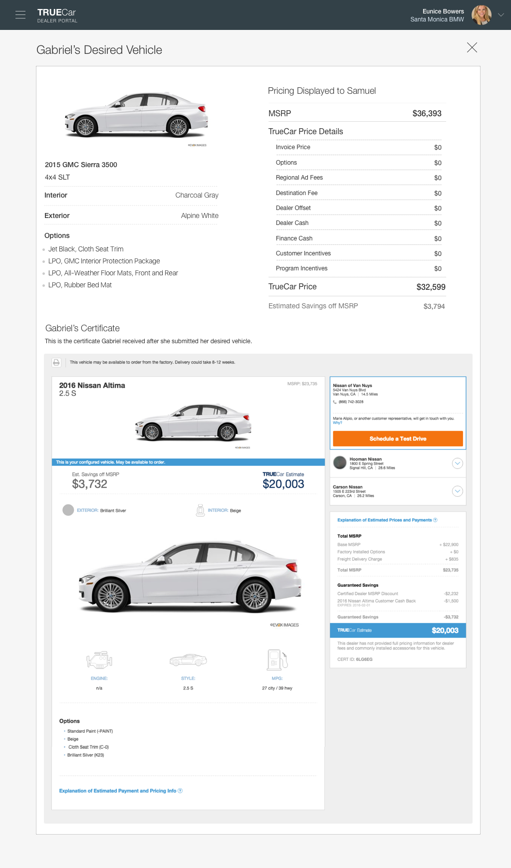 Dealer preview of customer-facing offer
